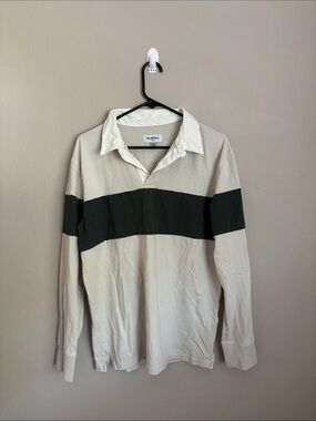 Goodfellow & Co Cream Rugby Shirt with Dark Green Chest Stripe size medium
